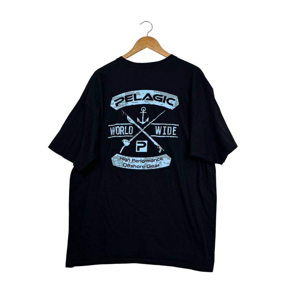 Pelagic World Wide Fishing T-Shirt Mens XXL Black Graphic Short Sleeve Cotton
